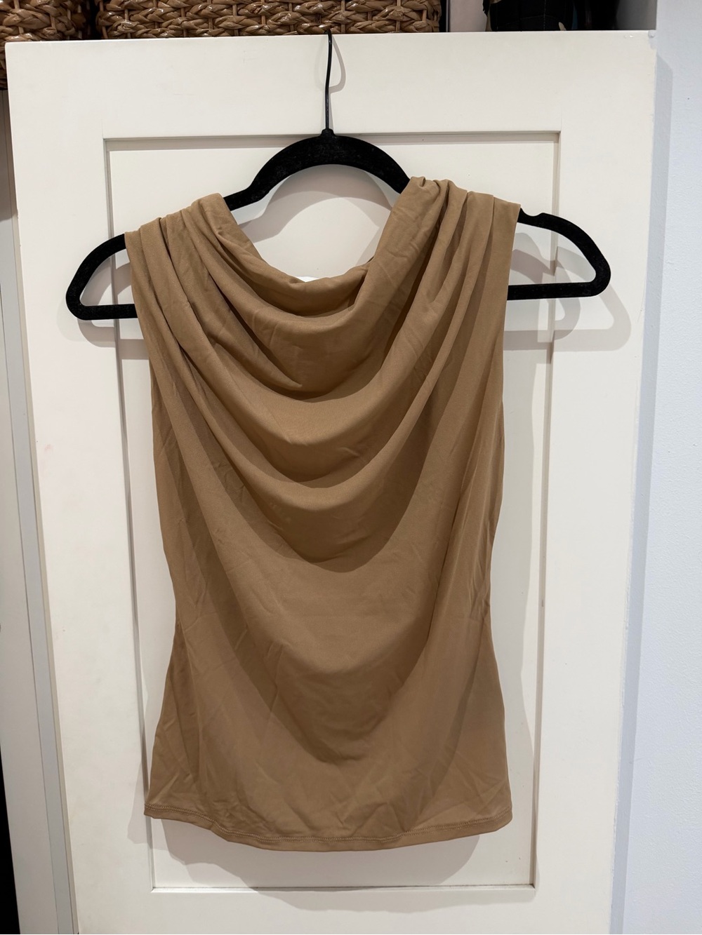 H&M Sleeveless Cowl Neck Top in Camel Tan